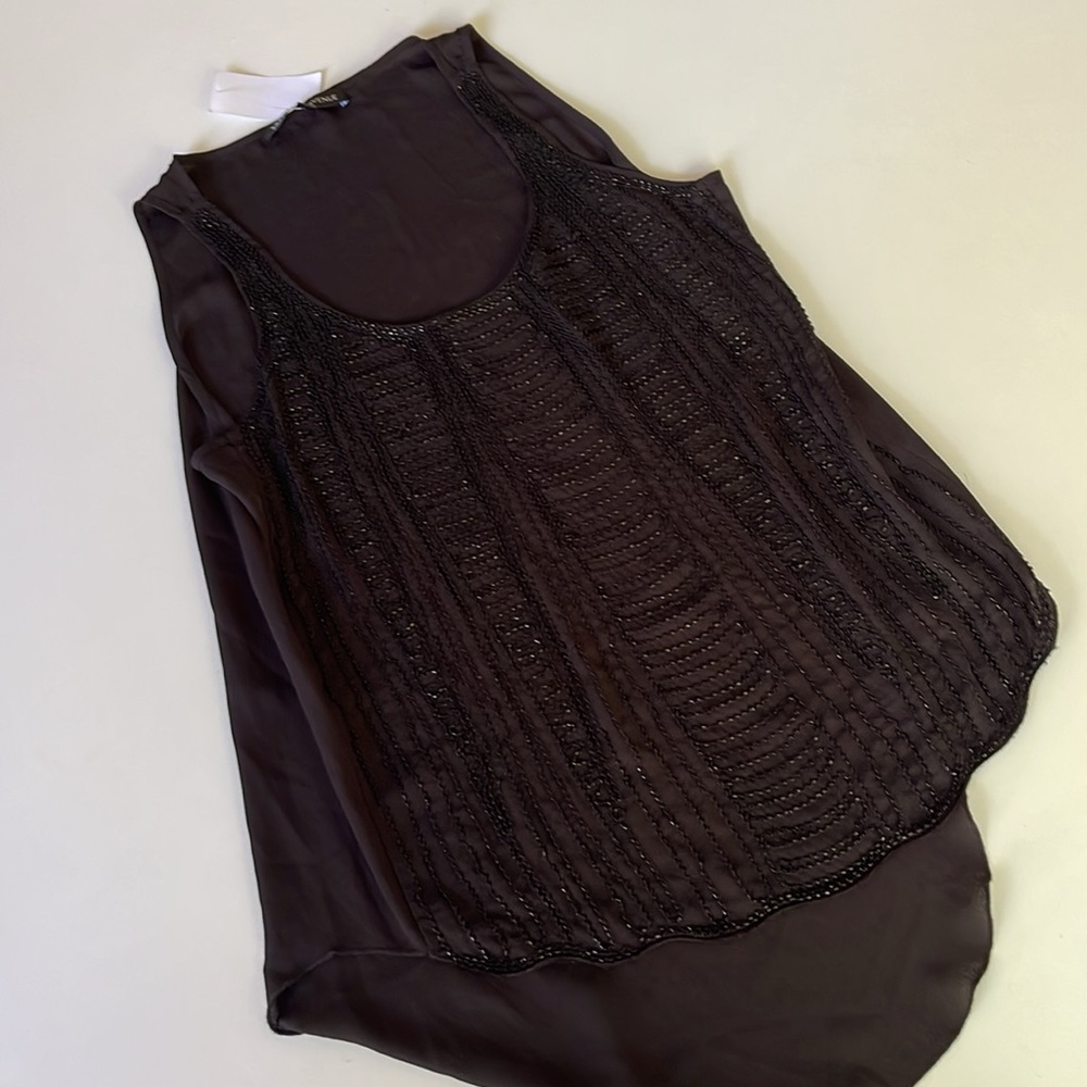 Elegant Black High-Low Tank Top -lWomen’s Sleeveless Evening Blouse, Size XS